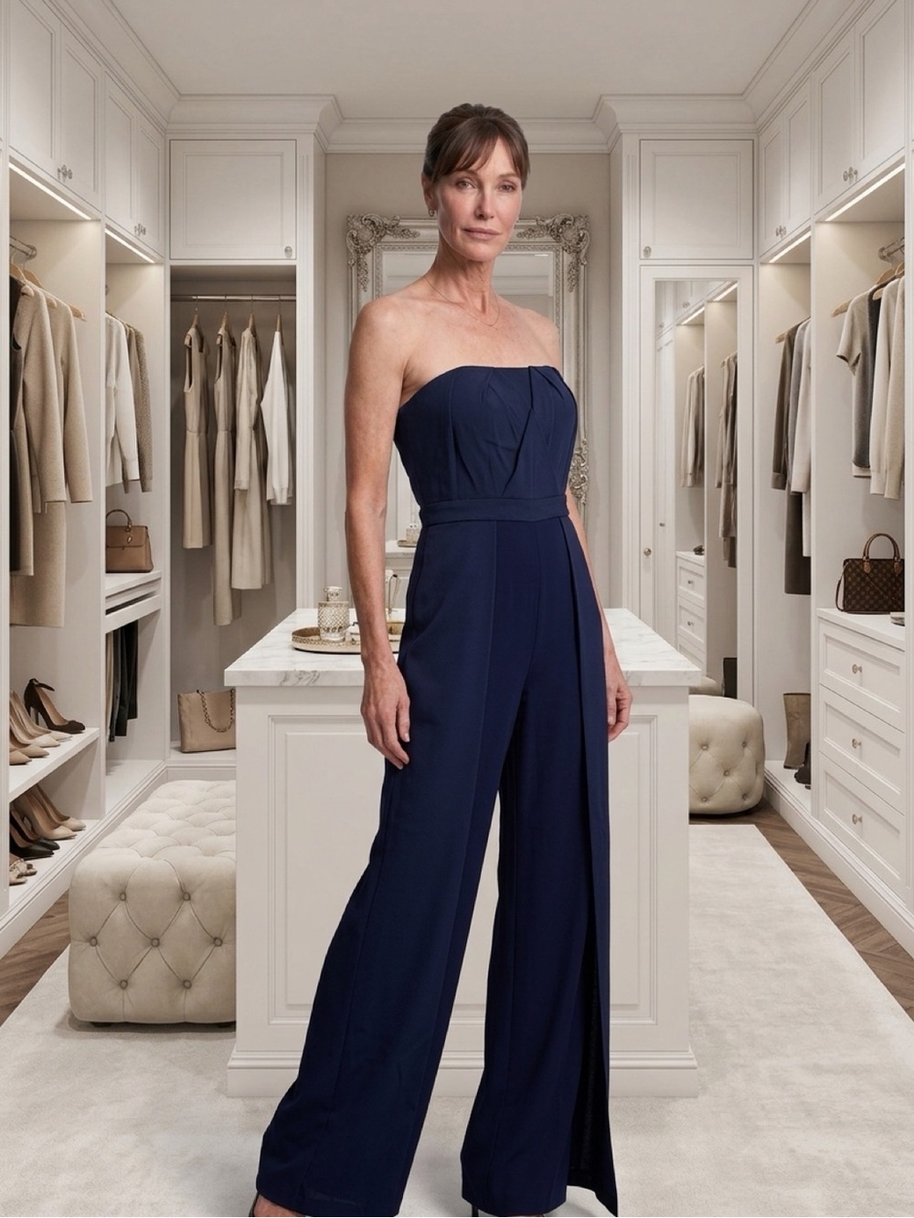 Kay Unger Strapless Navy walk-thru Jumpsuit